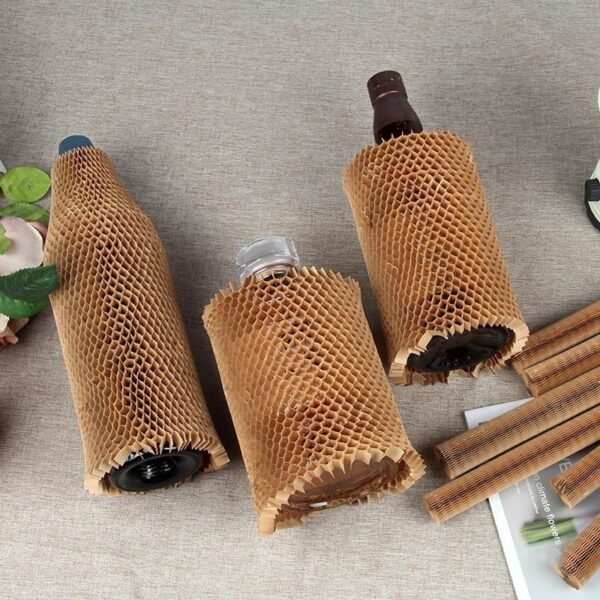 Biodegradable Kraft Honeycomb Sleeve Custom Roll Style for Packaging Fragile Wine Bottles Goods - Image 3