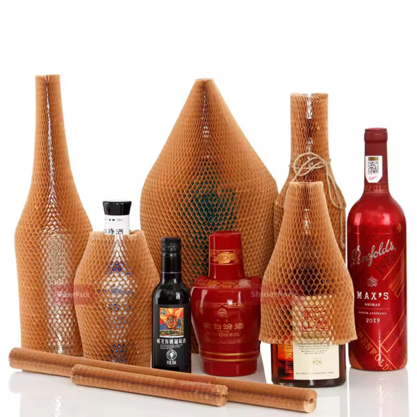 Biodegradable Kraft Honeycomb Sleeve Custom Roll Style for Packaging Fragile Wine Bottles Goods - Image 2